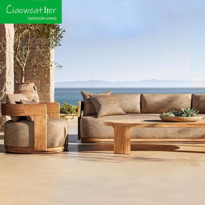 China Moderne tuinsofa set Luxe buitenmeubelen Houten tuin waterdicht Vuurdicht Outdoor sofa sets Hotel Outdoor Teak Patio Te koop