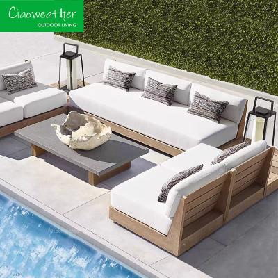 China Modern Teak Outdoor Furniture Solid Wood Outdoor Sofa Hotel Courtyard Teak U Shape Garden Sofa Set Luxury Big Sectional for sale