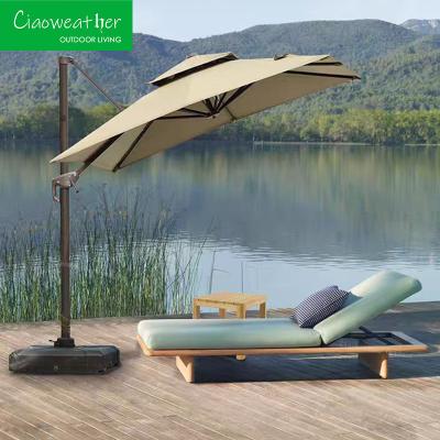 China Outdoor Sun Lounger Resort Leisure Hotel Garden Chair met teakhouten frame en waterdicht kussen Te koop