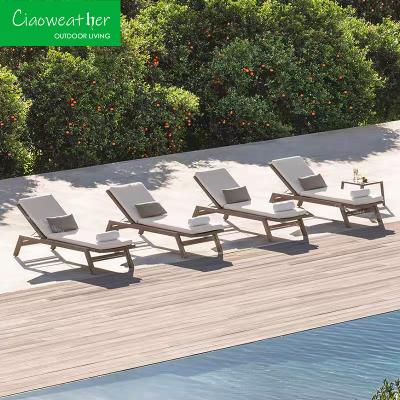 Chine Meubles d'extérieur Matériau de cadre en teck Jardin solide Lit solaire moderne Chaise de plage Chaise de loisirs à vendre