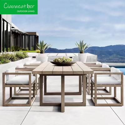 China Cuadro de mesa de comedor de madera de teca para el patio de la villa Mesas y sillas al aire libre Muebles de ocio en venta