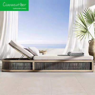 China Buitenmeubilair van teakhout Modern design Tuinbank van massief houten teakhout Lounge stoel Eenpersoonsbed Te koop