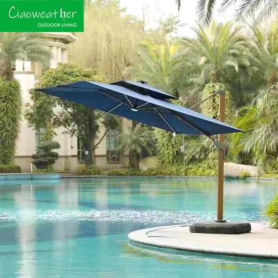 China Waterdicht Winddicht Parasol Zonnekop Paraplu Voor Tuin Met Teakhout Frame En Buiten Schuim Waterdicht Stoffen Kussen Te koop