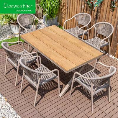 China Modern Metal PE Rattan Outdoor Dining Set for Garden Patio and Aluminum Restaurant Coffee Shop Dining Chairs for sale