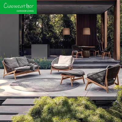 China Outdoor Teak Madeira Corda Sofá Seccional Conjunto Para Jardim Para Mobiliário De Lado Cushion Outdoor Espuma Tecido resistente à água à venda