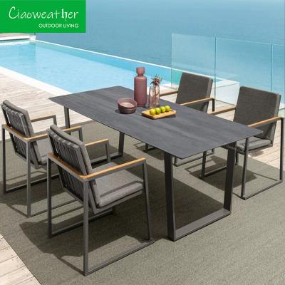 China Description Fashionable Outdoor Indoor Comfort Furniture Aluminum Dining Table and Chair Set for Restaurant Folded NO for sale