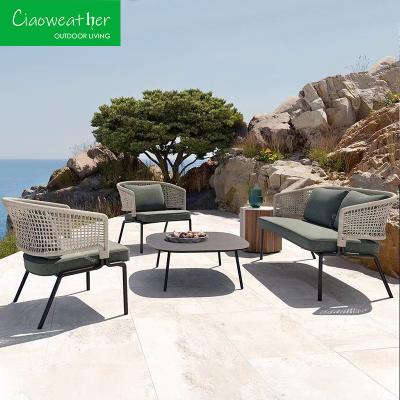 China Modern Furniture Fabric and Design Luxury Rattan Outdoor Rope Recliner Sofa Set for Hotel Restaurant Banquet Home or Coffee for sale