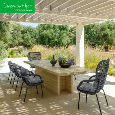 China Outdoor Dining Furniture Rattan/Wicker Dining Chair with Armrest and Cushion Outdoor Foam water-resistant Fabric for sale