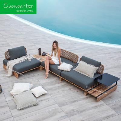 China Teak buitenmeubelen Tuin sofa Lounge sets Aanpassing Kleuren Set Sofa Type Aanpassing Te koop