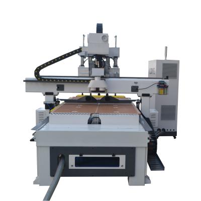 China Hotels 1300*2500 T-slot Vacuum Table 3 Head MDF Pneumatic CNC Engraving Wooden Router For Wooden Kitchen Cabinet Door for sale