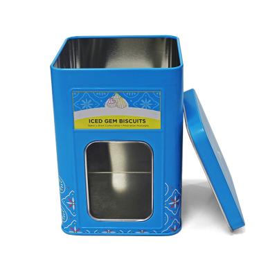 China Free Sample Food Tin Box Blue Coffee Tea Custom Sweet Candy Empty Cookie Tin Can Christmas Tin Box for sale