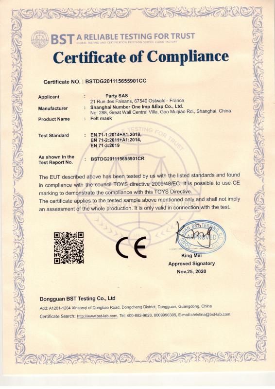 CE - Shanghai Number One Imp & Exp Co., Ltd.