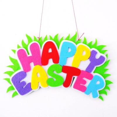 China Polyester Ruled Easter Decoration 2022 Spring Door Hanger Hello Happy Easter Letters Engraved Colorful Easter Decoration for sale