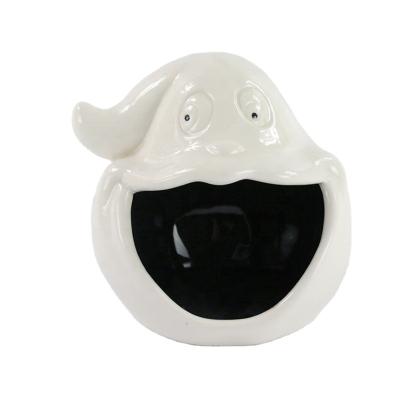 China Ceramic White Ghost Design Ceramic Candy Jar / Holder Halloween Holiday Decor for sale