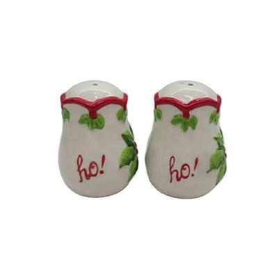 China Viable Green Leaves Ceramic Hand Painted Salt and Pepper Shaker Set Christmas for sale