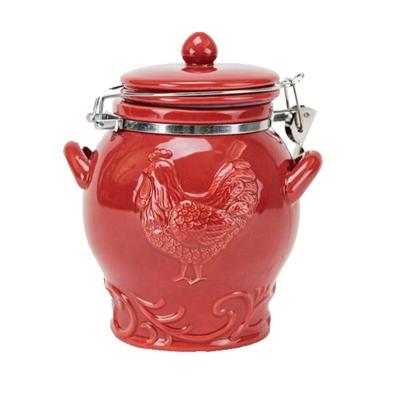 China Custom Large Classy Embossment Red Ceramic Rooster Jar / Canister for sale