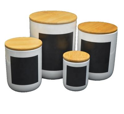 China Sustainable Factory Direct Ceramic Tea/Coffee/Sugar/Salt Canister Pot Set Of 4 With Funny Chalk Board for sale