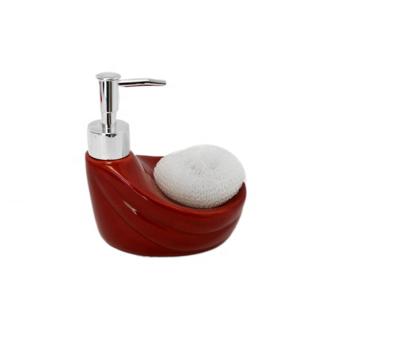 China Typical Red Ceramic Foam Soap Dispenser Soap Dispenser With Sponge Holder Kitchen Bathroom Accessories for sale