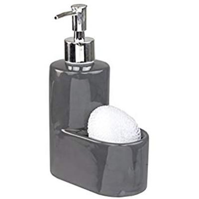 China Foam Soap Dispenser Classic Ceramic Gray / Stoneware Soap Dispenser With Sponge Holder for sale