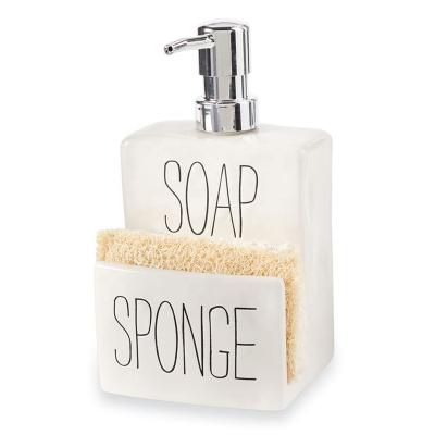 China White Ceramic Foam Soap Dispenser / Earthenware Soap Dispenser With Sponge Holder for sale