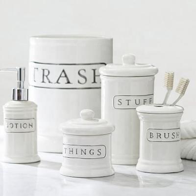 China Sustainable Ceramic / Stoneware Accessories Bath Logo Text Embossment Set for sale