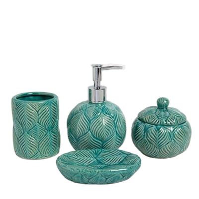 China Sustainable Hot Selling Blue 4 Piece CERAMIC BATHROOM SET Accessories for sale