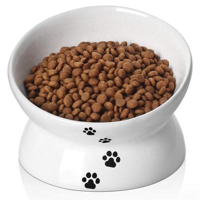 China Sustainable Cat Food Bowl Slanted Cat Dish Ceramic Raised Tilt Angle Protect Cat's Thorn White for sale