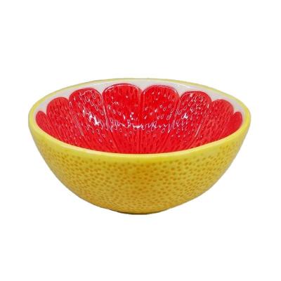 China 100% Handmade Eco-friendly Ceramic Fruit Lemon Bowl Sustainable Design Hand Painted Yellow for sale