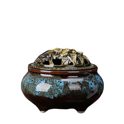 China High Quality Exquisite Portable Home Incense Burner Incense Stick Censer YIB001-2 Chinese Custom Buddhist Ceramic Kiln Changed Incense Burner for sale