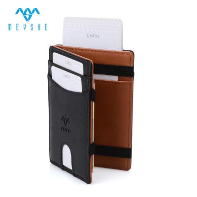 China NATIONAL LOGO Genuine Leather Custom Black Slim Magic Wallet With Pull Tag Card Holder for sale