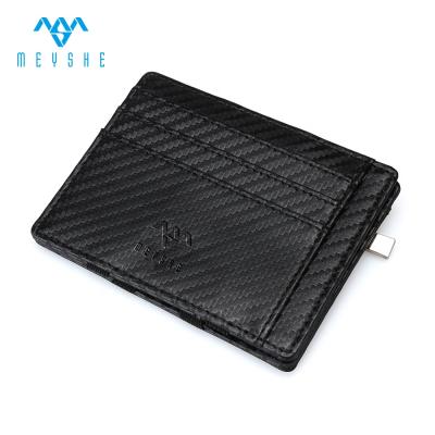 China NATIONAL Black PU Real Carbon Fiber Black Real Carbon Fiber Slim Wallet High Quality Magic Card Holder With Coin Pocket for sale