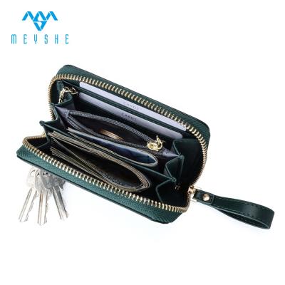 China NATIONAL Leather Purse Ladies Clutch Green Genuine Leather Zipper Coin Wallet for sale