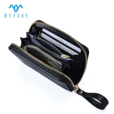 China Mini NATIONAL Black Leather Wallet Purse Student Coin Purse With Metal Zipper for sale