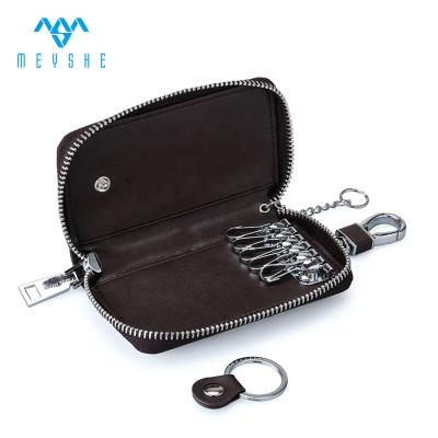 China NATIONAL Pebble Brown Zipper Key Organizer Key Case Genuine Leather Chain Holder for sale