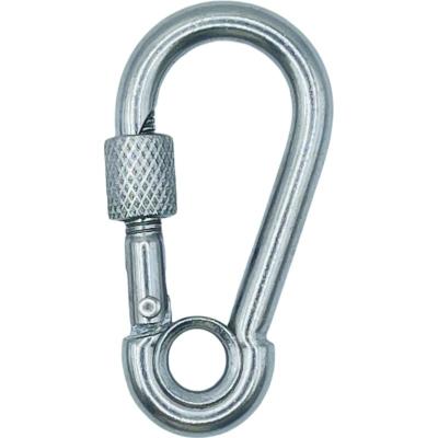 China Heavy Industry Snap Hook Stamped D Ring Spring Stainless Steel Mounting Carabiner With Eyelet for sale