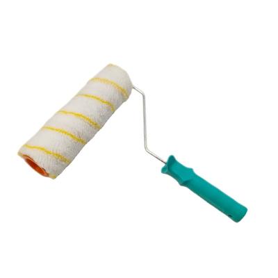 China Polyester Yellow Stripe Handle Paint Roller Green Plastic Paint Brush for sale