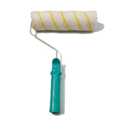 China Hot Sale Polyester Yellow Stripe Green Plastic Handle Paint Roller Paint Brush for sale