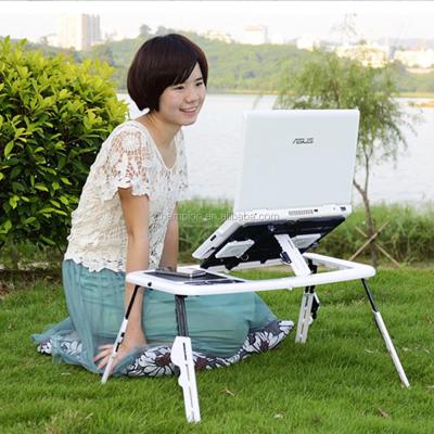 China Laptop Fan Cooler Home Office Outdoor Plastic Folding Laptop Table With Fan Bed Side Table Portable Adjustable Folding Laptop Desk for sale