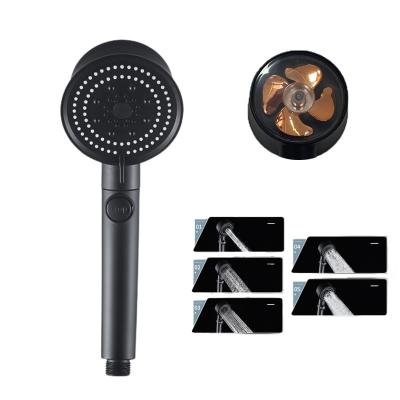 China With Diverter 5 Modes Water Saving Water Saving Black Turbo Shower Head One-Key Shut Off High Pressure Shower Head With Small Fan For Bathroom for sale