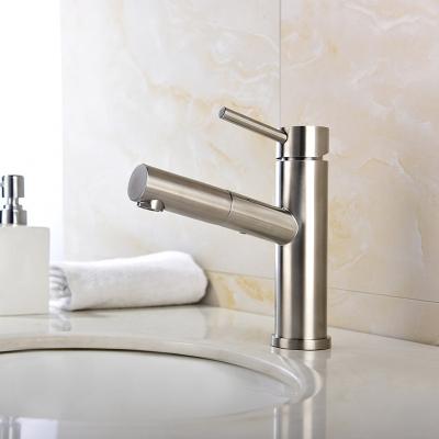 China Metered Faucets 304 Stainless Steel Water Faucet Bathroom Basin Sink Faucet Pull Out Rinser Sprayer Gargle Mixer Faucet Brushing Hot Cold for sale