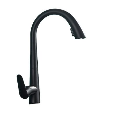 China Pull Out Black Chrome Kitchen Faucet Embedded Pull Out Crane Tap Free Rotation Spray Mixer Stream Spout Deck Mount Hot Cold Chrome Color for sale