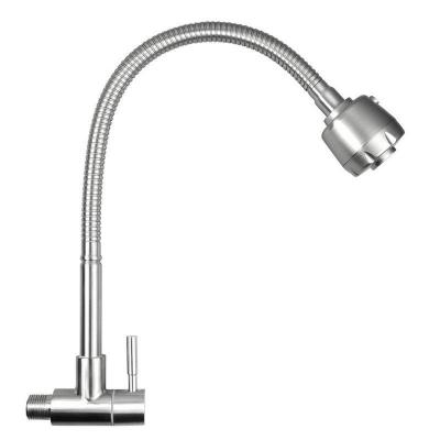 China Wall Mounted Solid Black Single Tap Cold Water Mixer Taps Stainless Steel Metered Single Hole Kitchen Faucet for sale