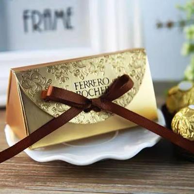 China Recycled Materials Wedding Favor Box Gold Card Candy Chocolate Packaging Wedding Boxes For Guests for sale