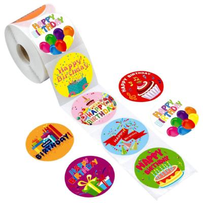 China Recycled Materials Waterproof Wholesale 1 Inch Rounded Happy Birthday Gift Sealing Stickers Custom Label Tape for sale