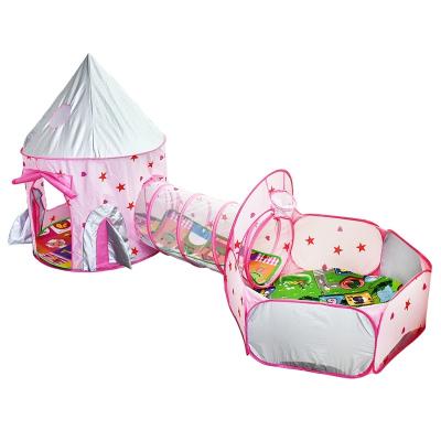 China Easy Foldable Kids Play Tent 3pc Soft Set Ball Pit For Kids Indoor Outdoor Girls Princess Fairy Tale Castle Play Tent Crawling Tunnel With Basketball Hoop for sale