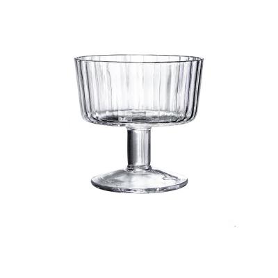 China Wholesale Net Red Glass Stain Wine Glass Foot Cocktail Simplicity Ice Cream Stripe Creative Glass Beverage Cold Bowl High for sale