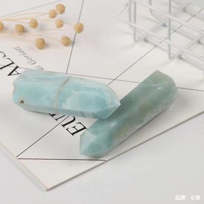 China Wholesale Natural Crystal Wand Tower Blue Stripes Point Wand China Crystal Therapy Crystal Pillars for sale