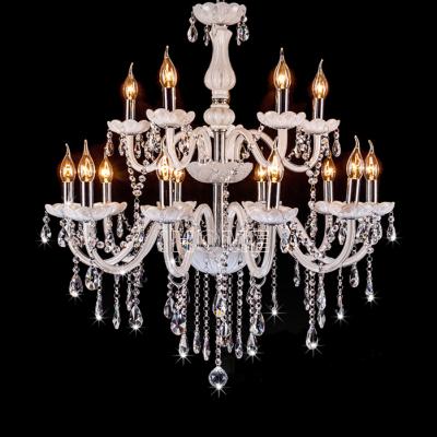 China Crystal Double Crystal Droplight Heads Jade Candle Chandelier white for living room hotel project for sale