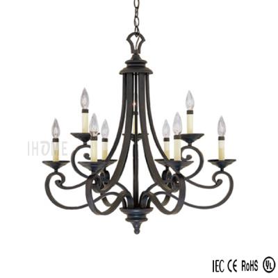 China Wholesale Antique Style Candle Wrought Iron 9lights Rustic Entry Way Iron Chandelier for sale