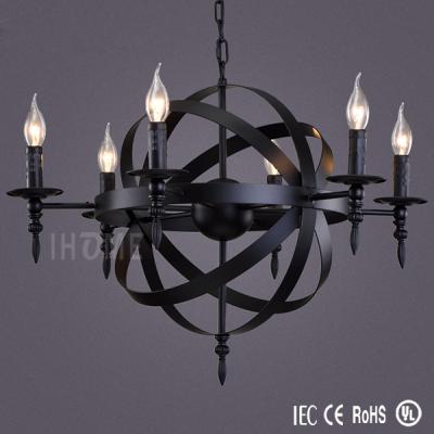 China Industrial Metal Wholesale Vintage Black Wrought Iron Sphere Chandeliers for sale